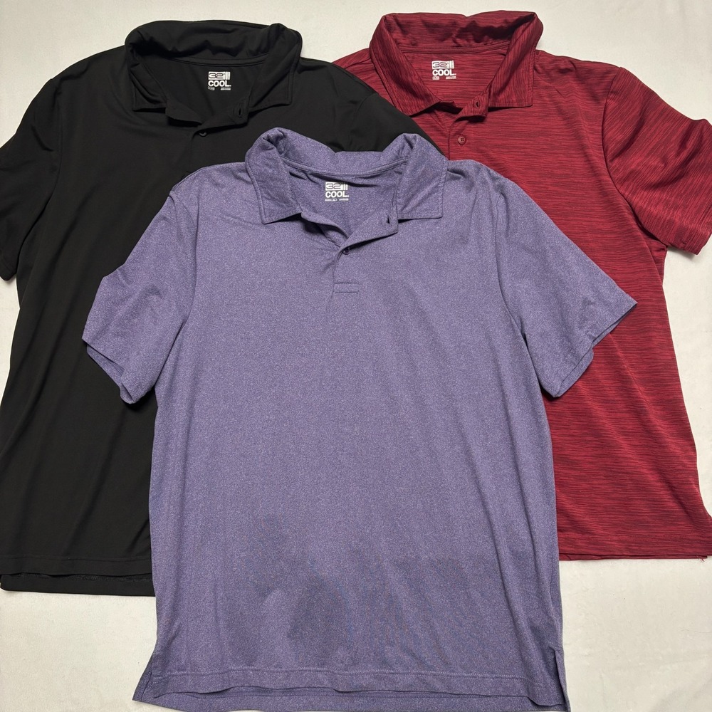 32 DEGREES‎ Cool Men's XL Polo Performance 3 Pack polo shirt Black Red Purple